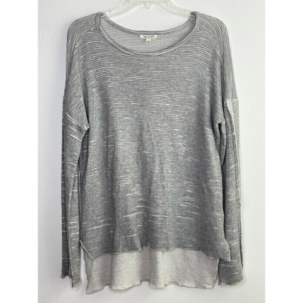 NATION LTD Ribbed Burnout Distressed Texture Grey Long Sleeve Shirt Women Medium - Picture 5 of 13
